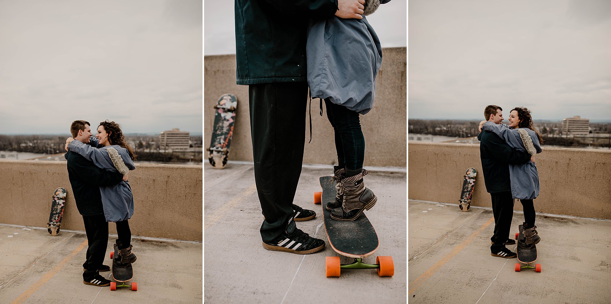 Couple Skateboarding Downtown Hartford Connecticut